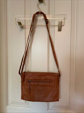 Tan Leather-Look Woven Detail Crossbody Bag